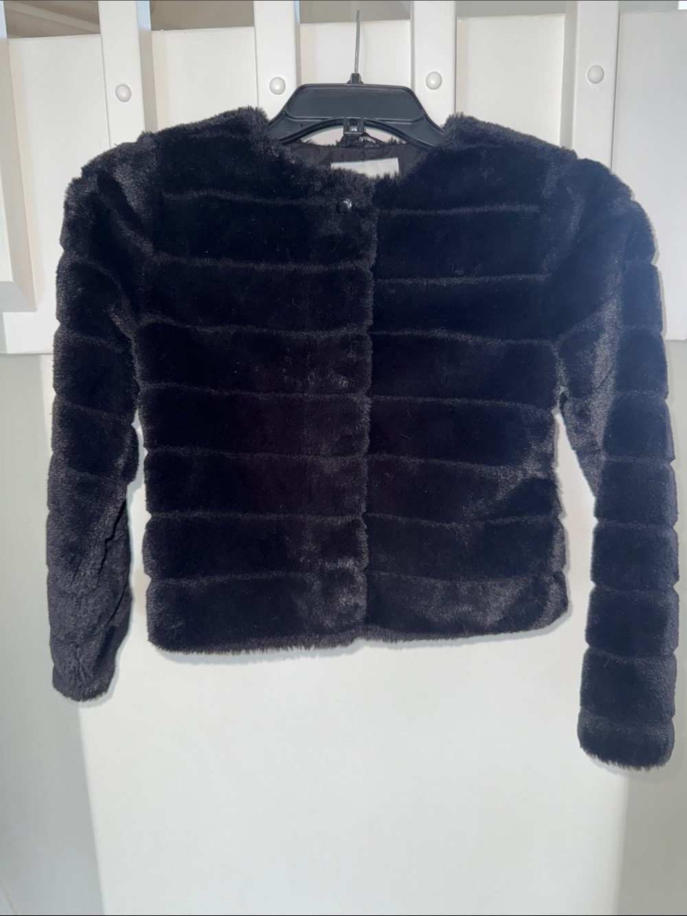 Girl Black Faux Fur Cropped Jacket